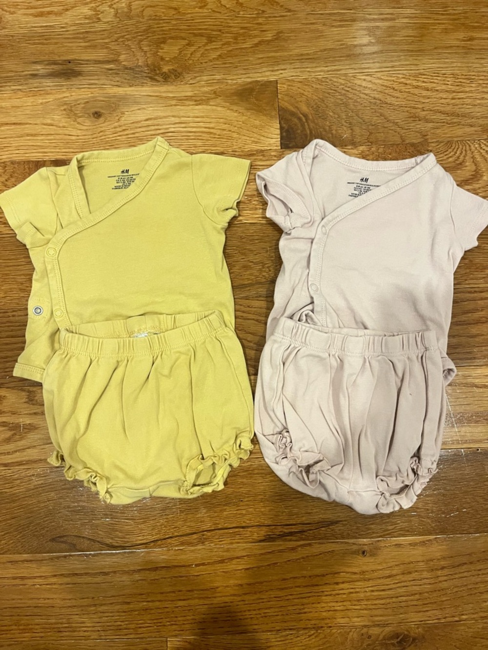 H&M Two-Piece Baby Romper Set in mustard and Blush